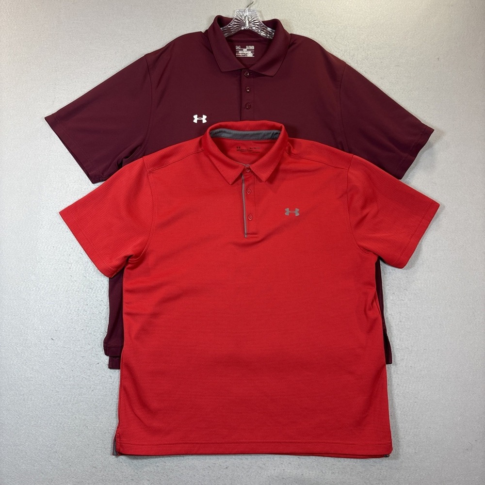 Under Armour Men XL Polo‎ Short Sleeve Shirt Loose Fit Golf Heat Gear Lot of 2